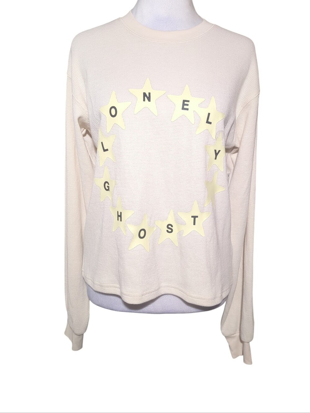 LONELY GHOST Cream Long-Sleeve Star Graphic Thermal Tee Size Xs